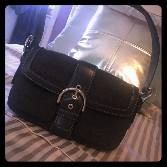 COACH Signature Jacquard & Leather Purse Handbag - Picture 1 of 5